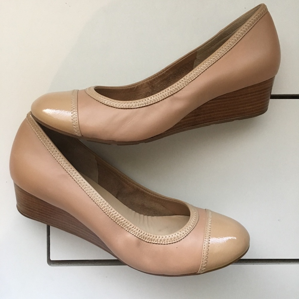 Cole Haan Nike Air Nude Leather Wedge Pumps